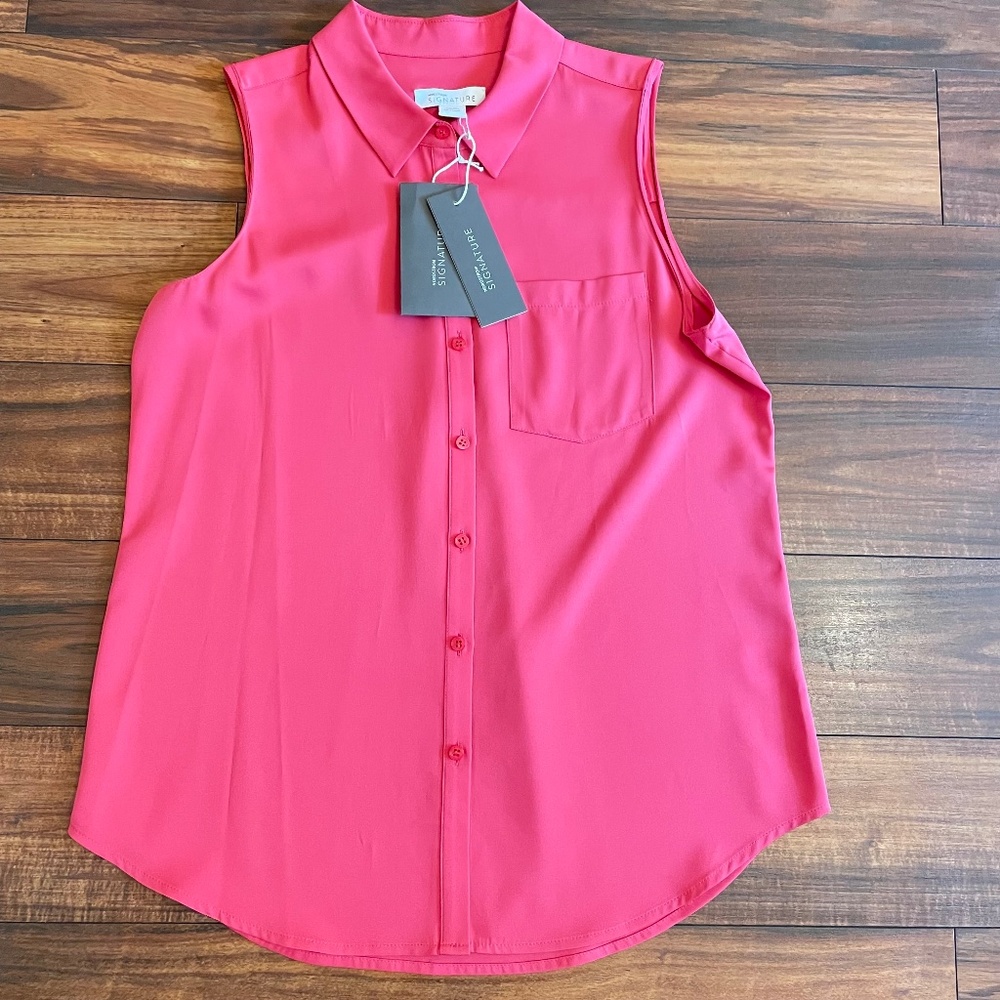 Nordstrom Signature Pink Stretch Silk Sleeveless Blouse XS